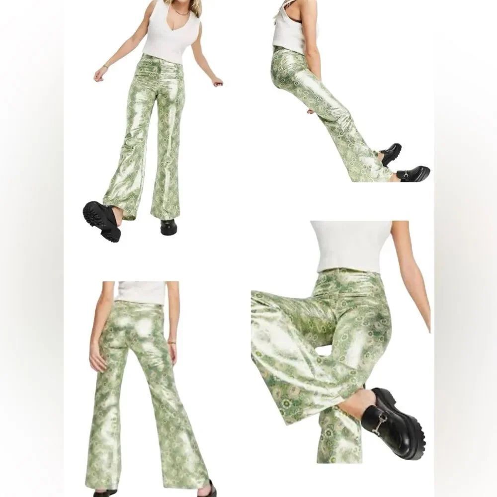 Topshop kickflare trouser in floral print retro Size 2